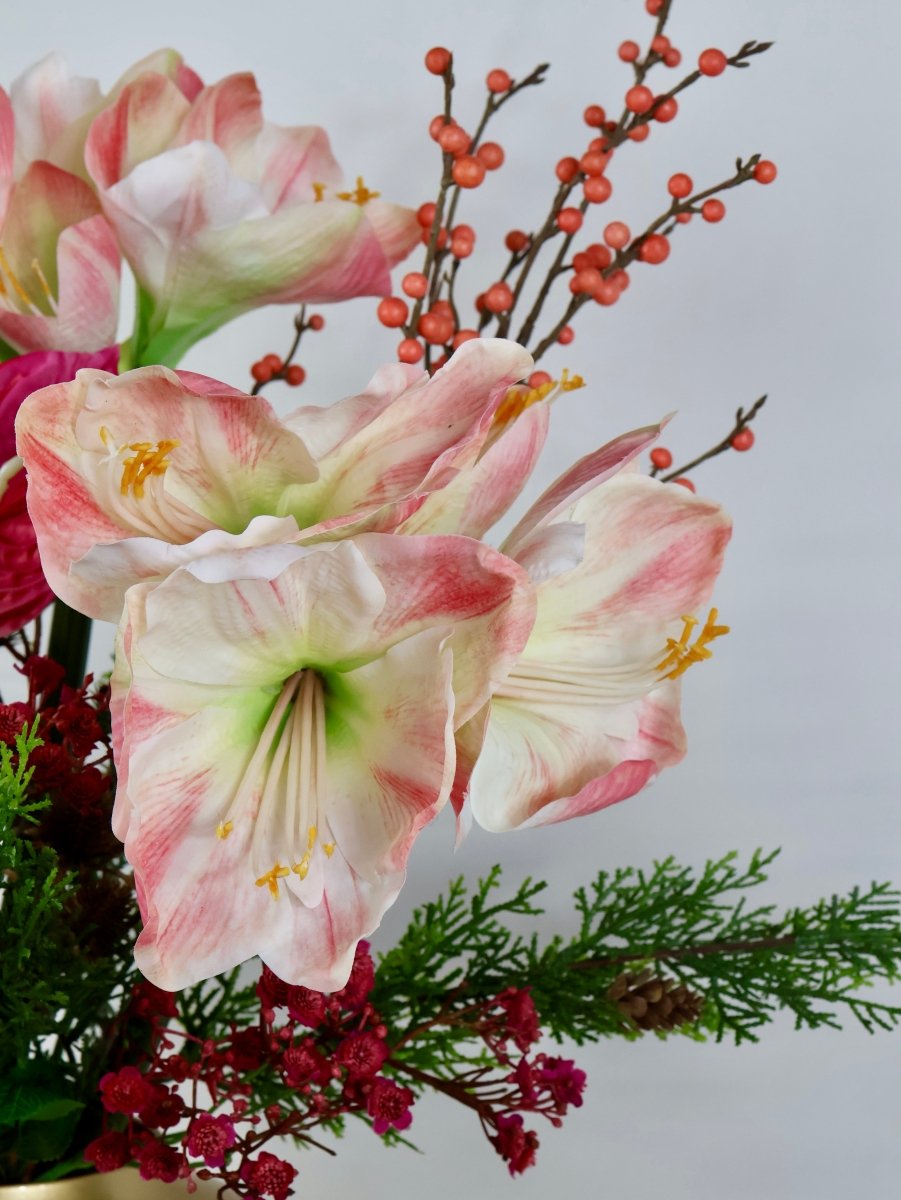 Kunstbloemen boeket kerst roze maat L