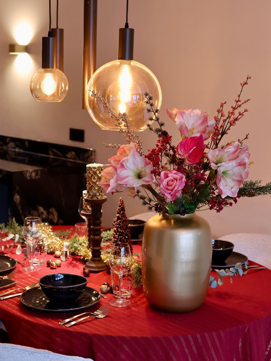 Kunstbloemen boeket kerst roze maat L