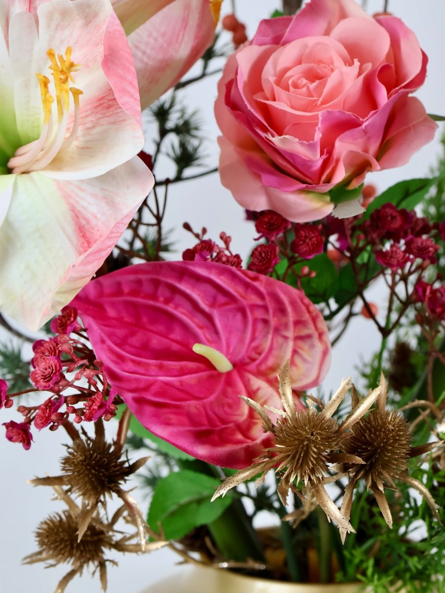 Kunstbloemen boeket kerst roze maat M