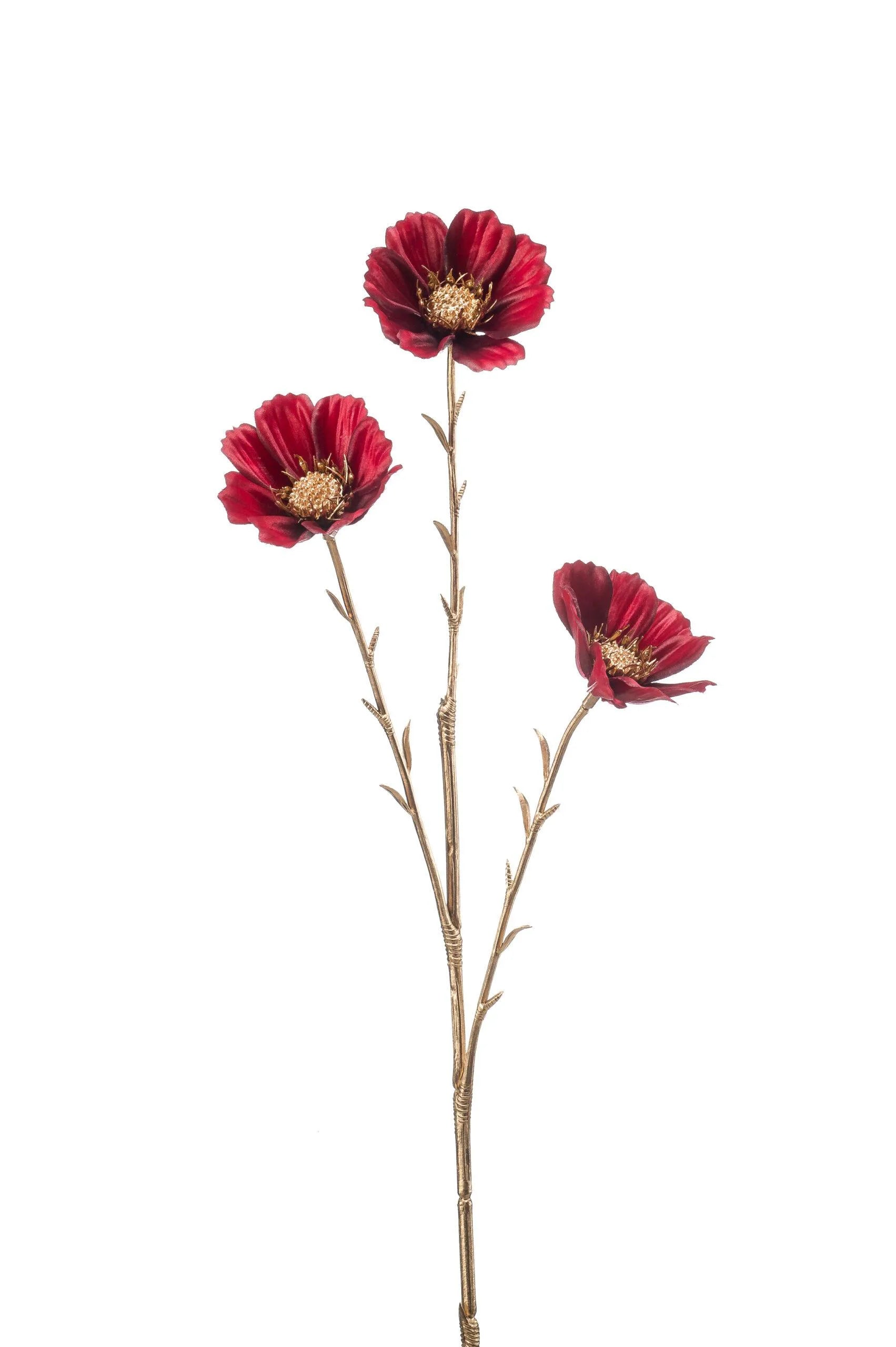 Cosmos rood/gouden kunstbloem 62 cm – perfect voor een kunstbloemen boeket of los in de vaas met zijden bloemen.