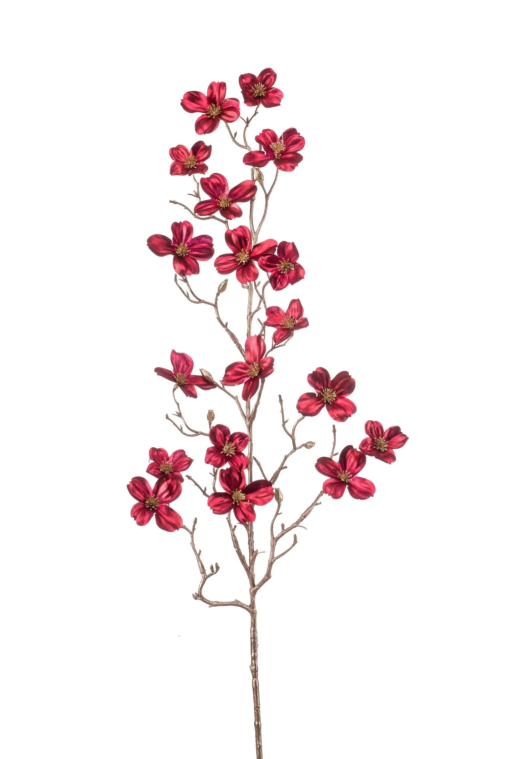 Dogwood rood/metallic kunstbloem 82 cm – perfect voor een kunstbloemen boeket of los in de vaas met zijden bloemen.