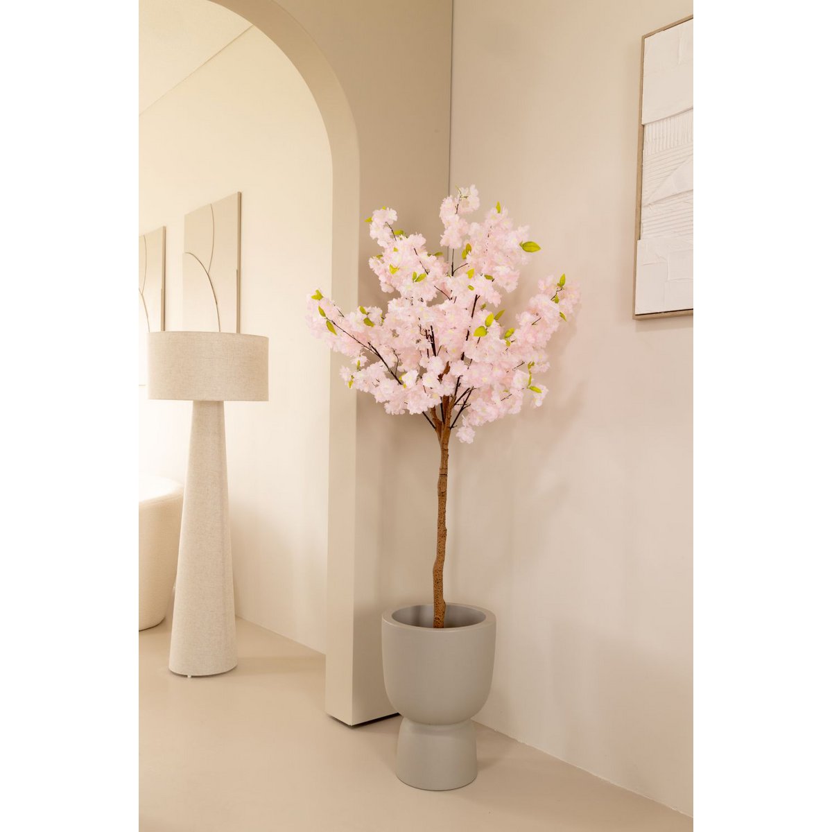 Kunst kersenbloesem kunstplant 150 cm, met 445 roze bloemen, ideaal voor een Oost-Aziatische sfeer in je interieur.