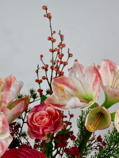 Kunstbloemen boeket kerst roze maat M