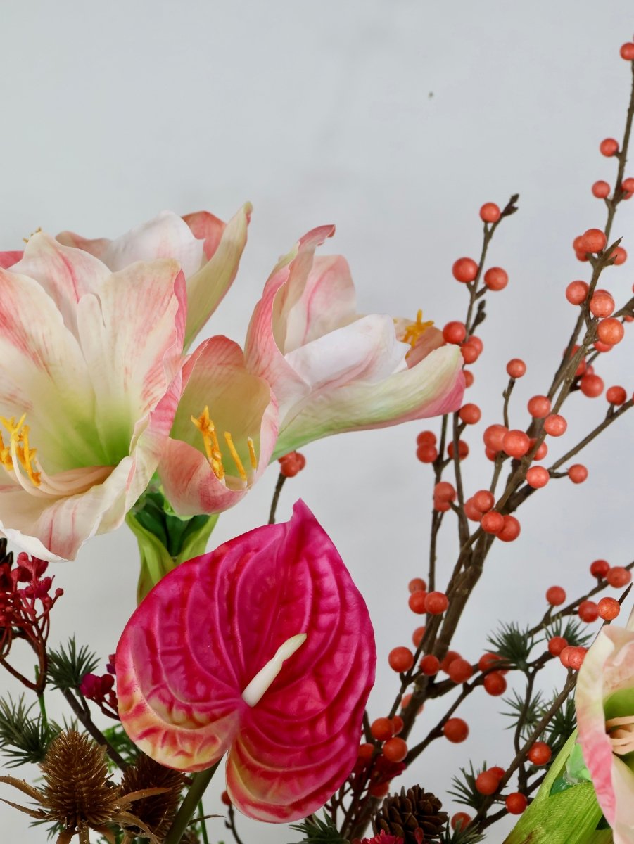 Kunstbloemen boeket kerst roze maat L