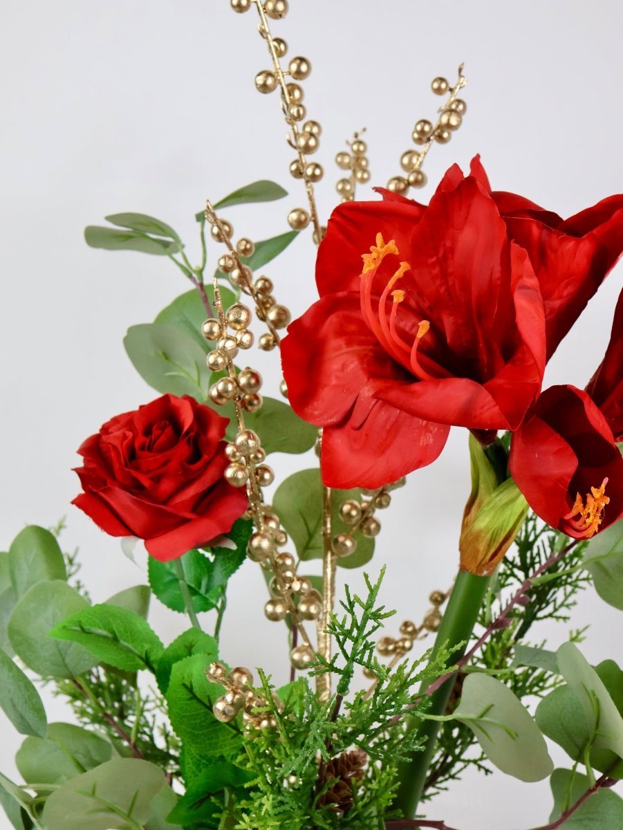 Kunstbloemen boeket kerst rood maat S