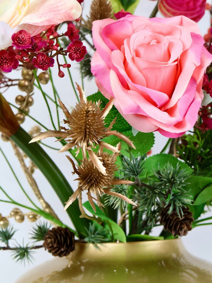 Kunstbloemen boeket kerst roze maat L