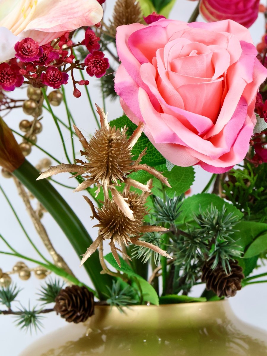 Kunstbloemen boeket kerst roze maat L