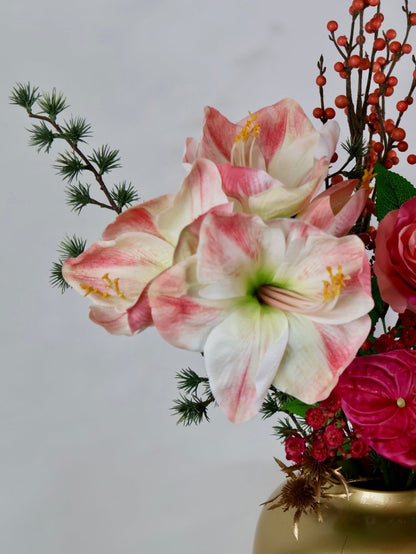 Kunstbloemen boeket kerst roze maat M