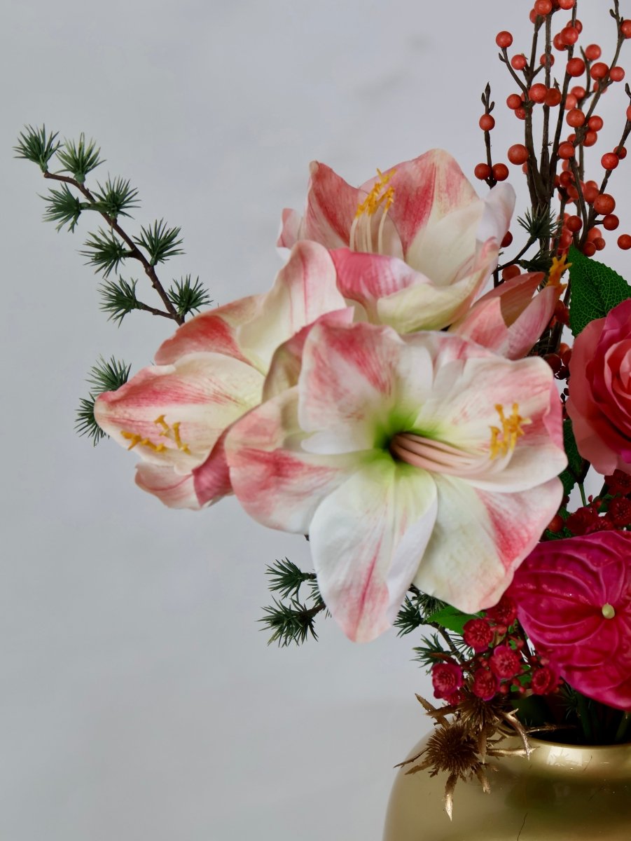 Kunstbloemen boeket kerst roze maat M