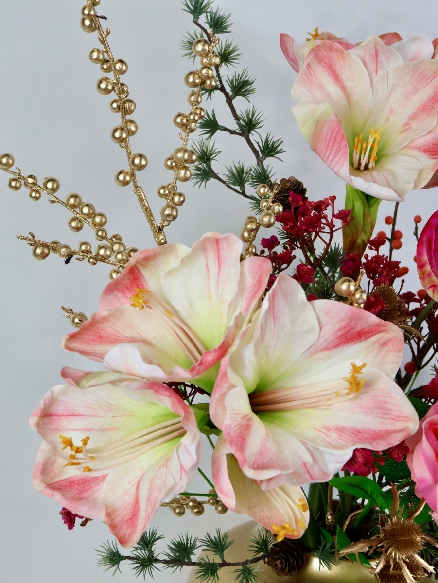 Kunstbloemen boeket kerst roze maat L