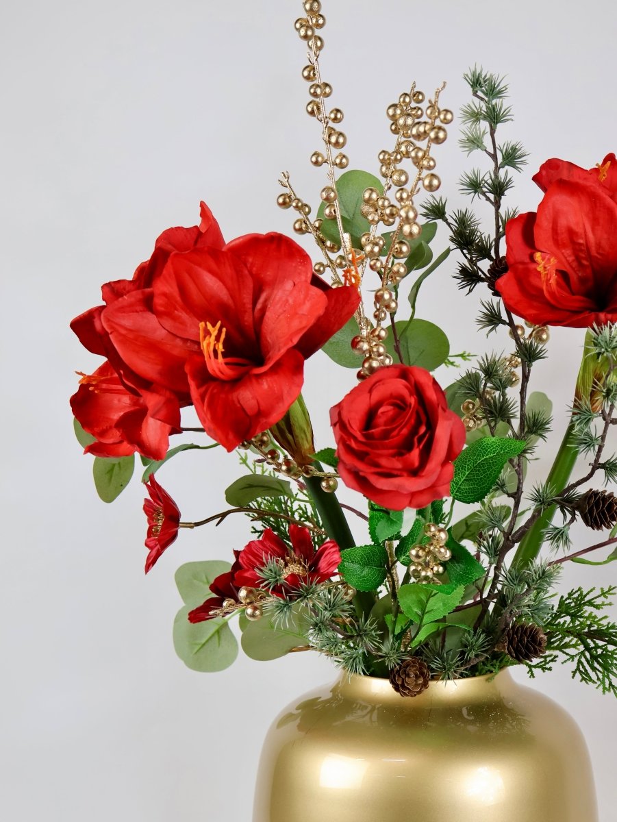 Kunstbloemen boeket kerst rood maat M
