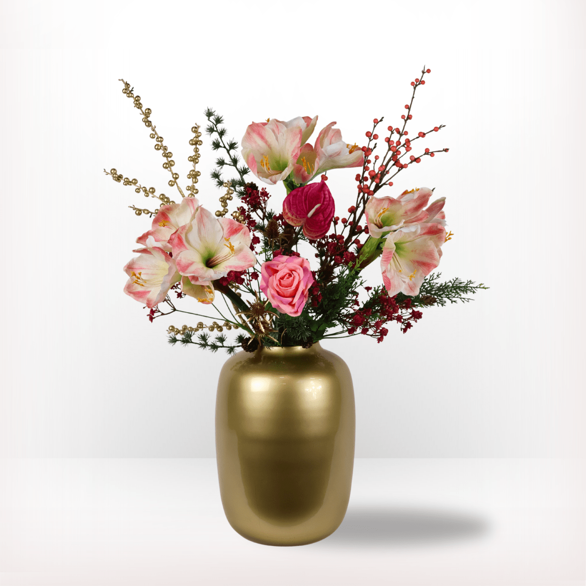 Kunstbloemen boeket kerst roze maat L