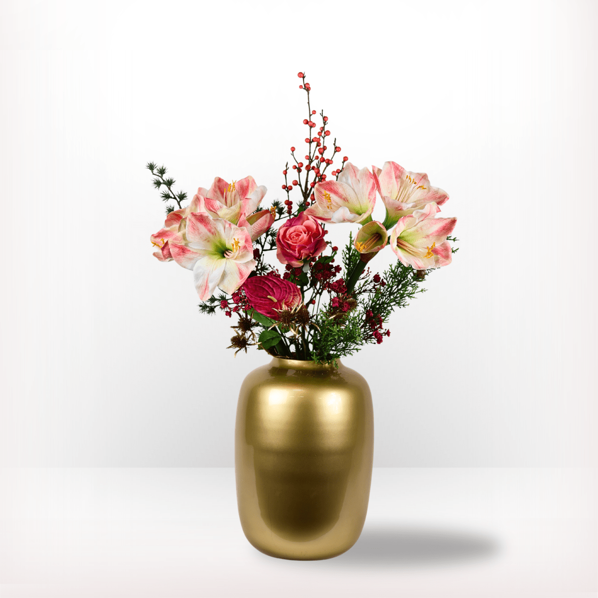 Kunstbloemen boeket kerst roze maat M