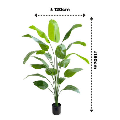 Kunst bananenplant 180 cm met grote groene bladeren, perfect voor tropische sfeer in je huis of kantoor.
