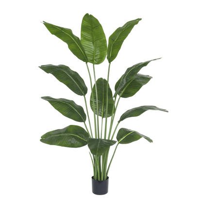 Kunst bananenplant 150 cm met 12 grote bladeren, perfect voor een tropische sfeer in je huis, kantoor of winkel.